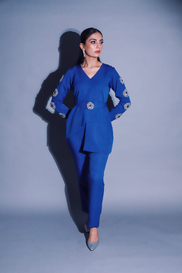Blue Asymmetrical Top and Straight Pants Co-ord Set — Darling Girl