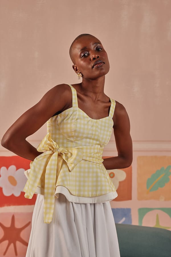 Yellow and White Gingham Sweetheart Peplum Top — Sage by Mala
