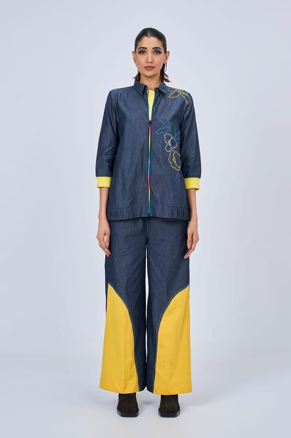 Blue Denim Shirt and Wide-Leg Pants Co-ord Set — KOR