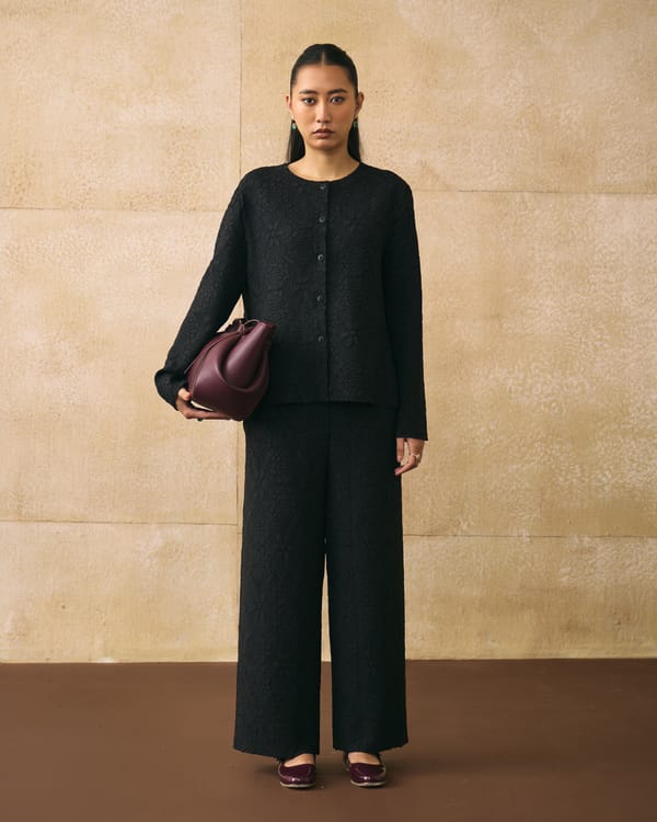 Black Textured Top and Wide-Leg Pants Co-ord Set — Pleats by Aruni