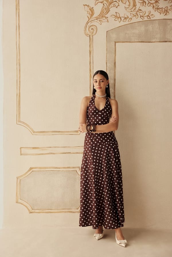 Brown Polka Dot Halter Maxi Dress — Sage by Mala