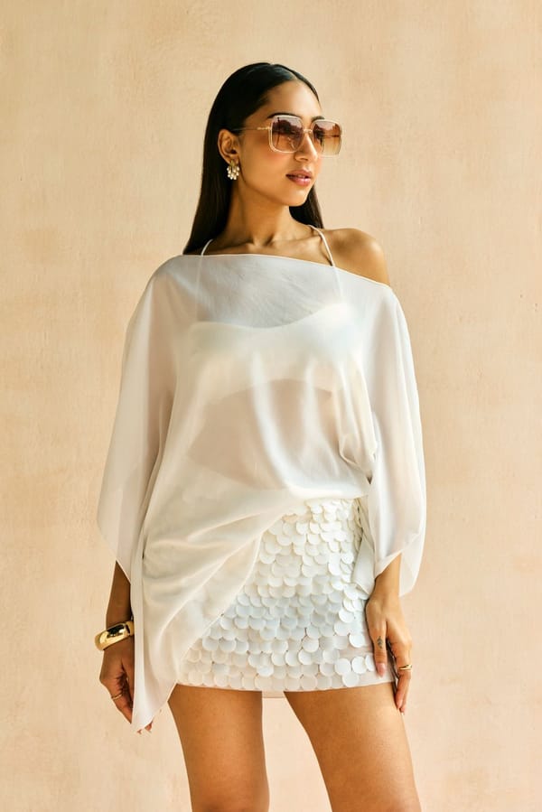 Arina White Cape and Bralette Top — Lea Clothing