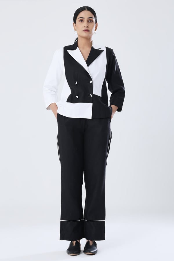 Black and White Colorblocked Blazer and Pants Co-ord Set — SHIBUI