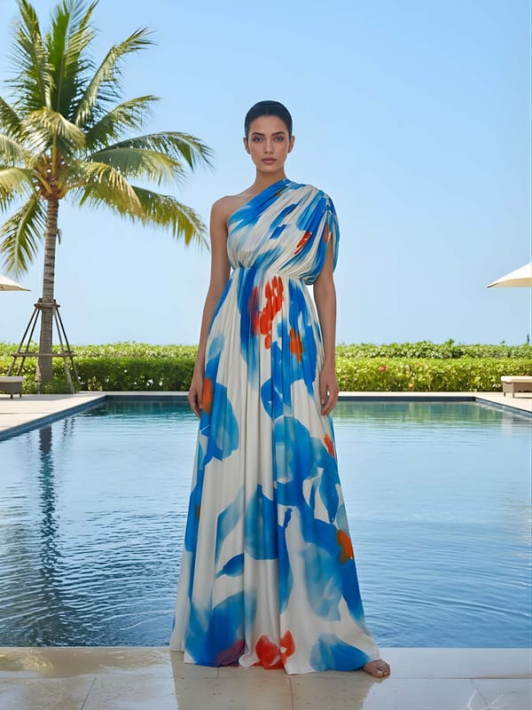 Skyla Printed One Shoulder Maxi Dress — POPPI