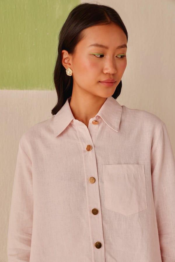 Pastel Pink Linen-Lyocell Button-Down Shirt — Sage by Mala