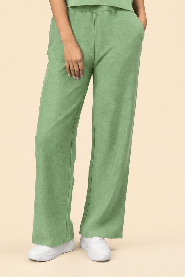 Sage Cotton Reverse Terry Mid-Rise Wide-Leg Pants — Necesera