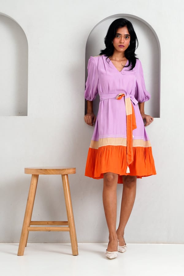 Multicolor Colorblock Tiered Knee-Length Dress — Madder Much