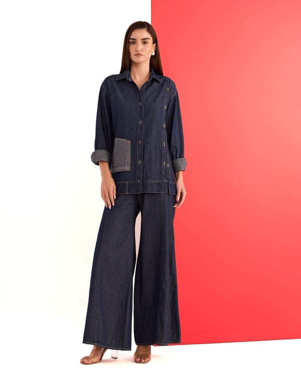 Indigo Denim Bell-Bottom Jeans — AUR