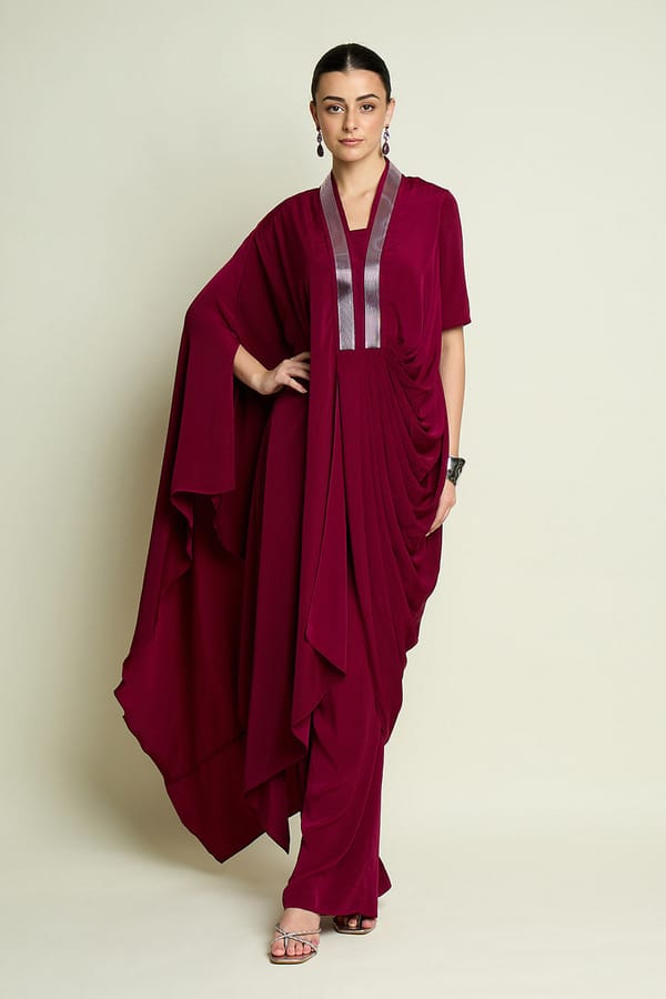 Ruby Draped Tunic Set — Aakaar