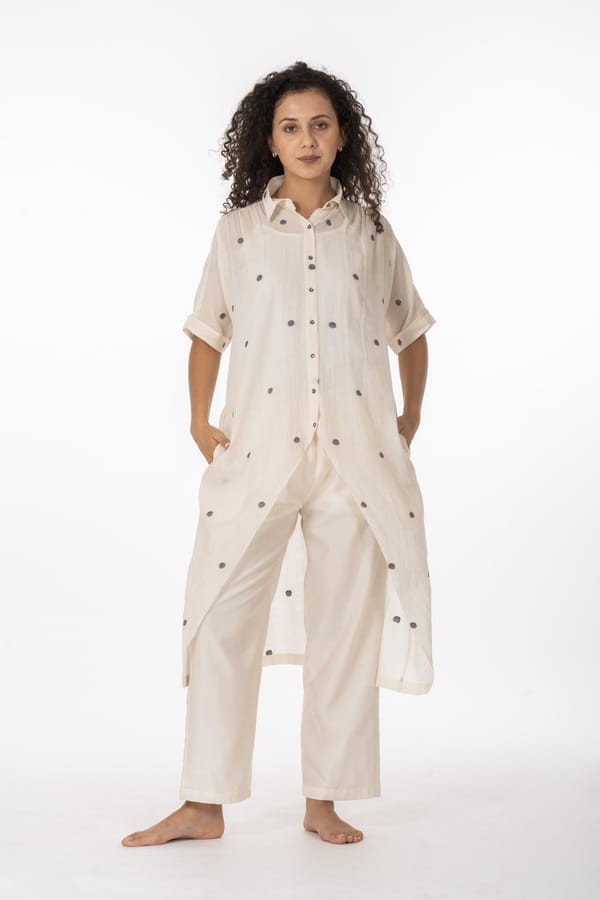 Ivory Polka Cotton Shirt Set- — Khat