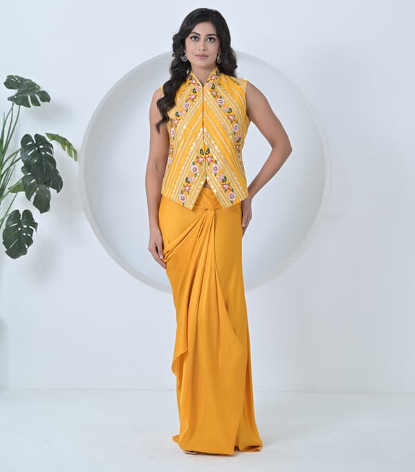 Pichwai Lacework Vest Coat And Tuck Skirt Set — RUCHIKA MALLIKA LABEL