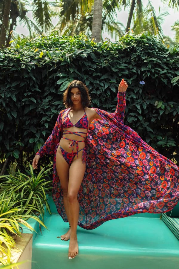 Oriental Poppy Front Open Kaftan — IZSI