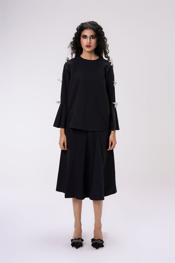 Black Embellished Top and Midi Skirt Co-ord Set — KOR