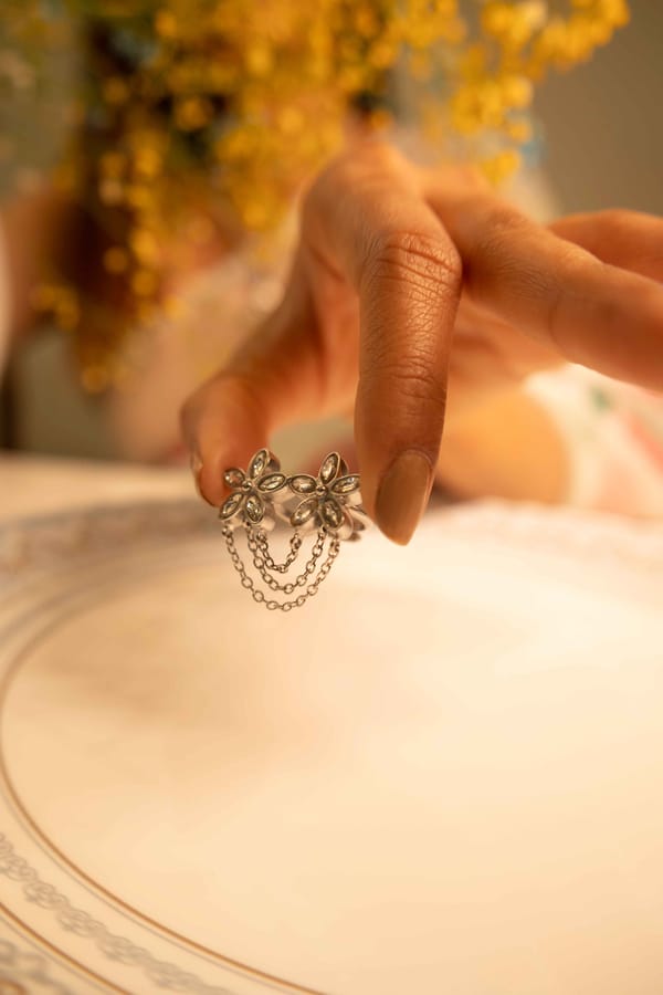 Essence Kundan Flower Chain Drop Ring — Shyle