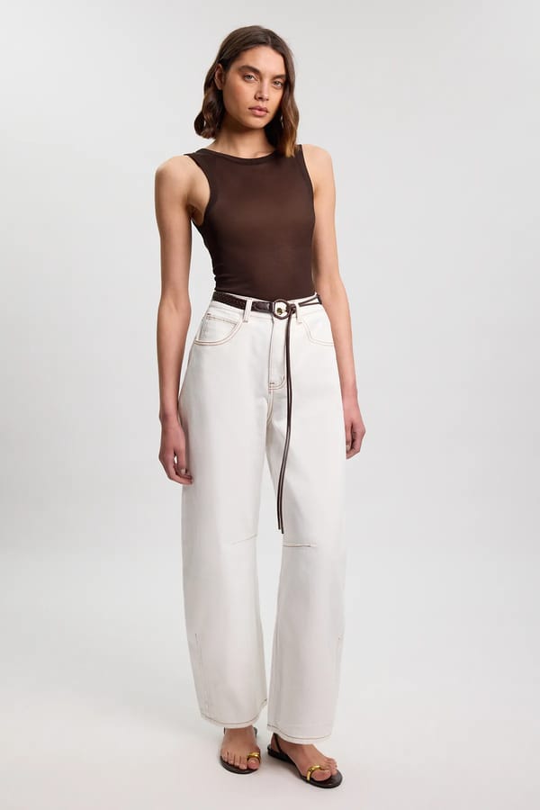 Denim Belted Barrel Leg Jean — KAREN MILLEN
