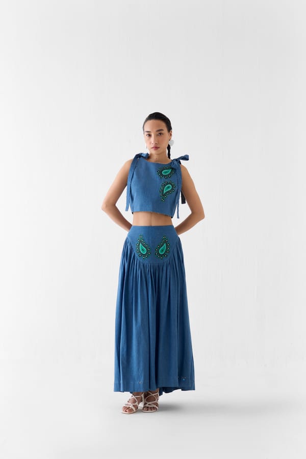 Denim Blue Crop Top and Maxi Skirt Co-ord Set — Studio Rigu