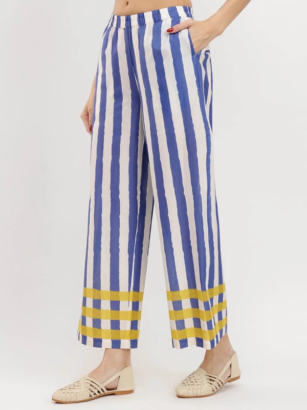 Cotton Stripe Trousers - Blue & Yellow — Pink Fort