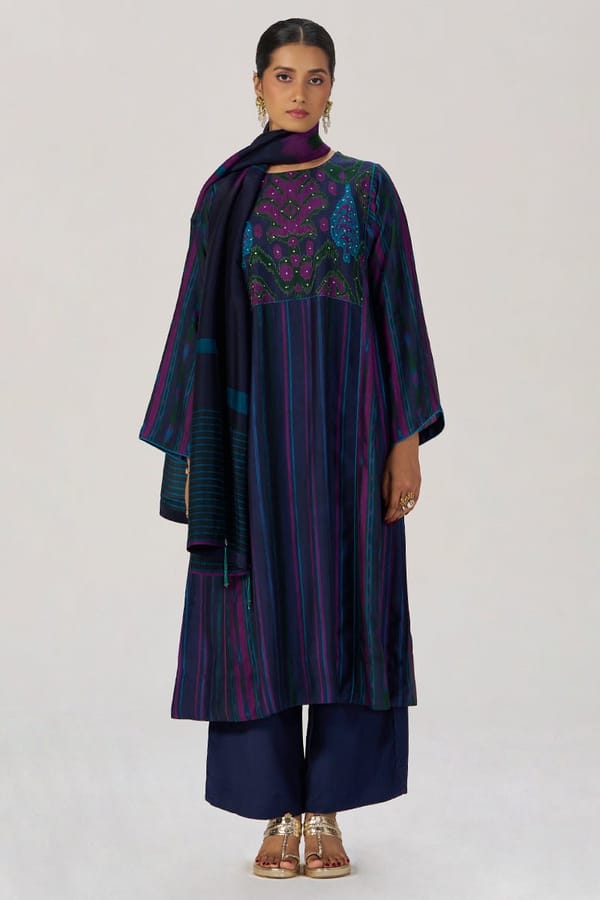 Medieval Blue Silk Festive Kurta Set — Ganga Fashions Pvt Ltd