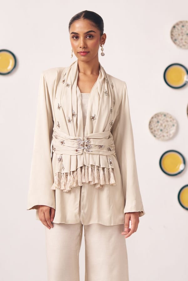 Ivory Embellished Layered Jacket Top — Western Era