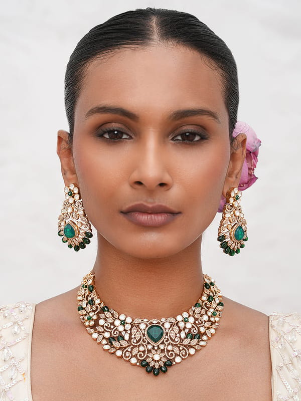 Green CZ with Kundan Necklace — Cao Jewellery