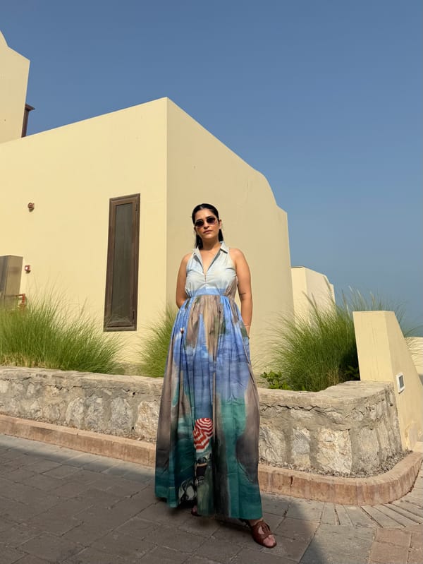 Multicolor Scenic Print Cotton Maxi Dress with Front Zip — GAIMA LABEL
