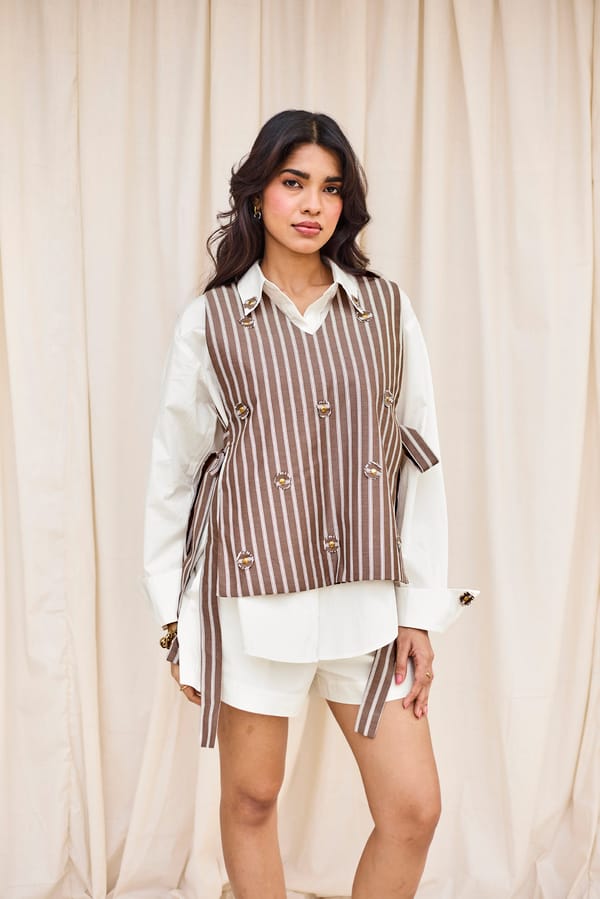 Brown Striped Reversible Tie-Up Vest — Urban Suburban