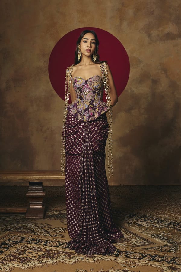 Poorva Purple Embroidered Corset Top & Draped Skirt Set — Lea Clothing