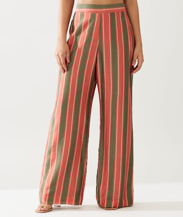 Red, Green And Cream Stripe Pants — KoAi