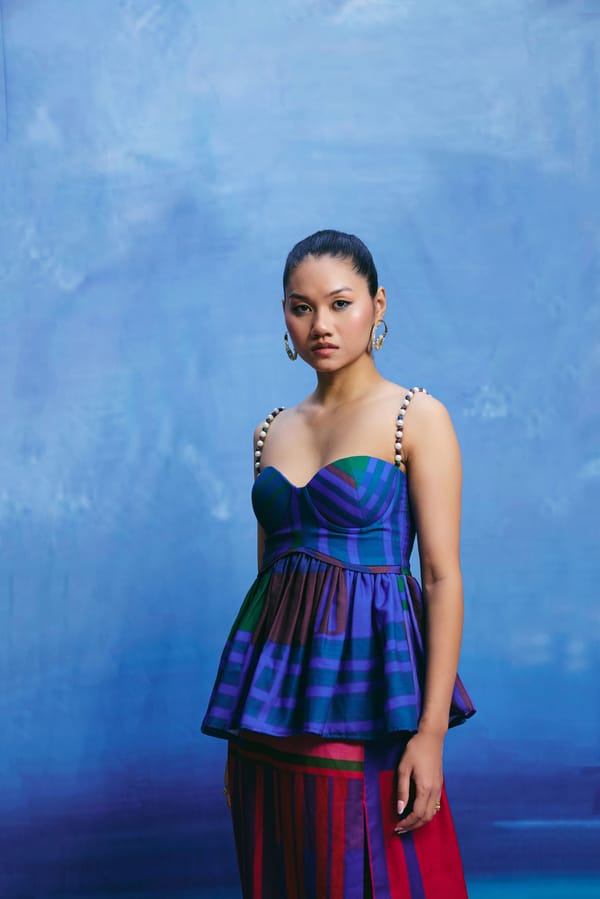 Multicolor Plaid Linen Corset Peplum Top — Zip by Payal Zinal