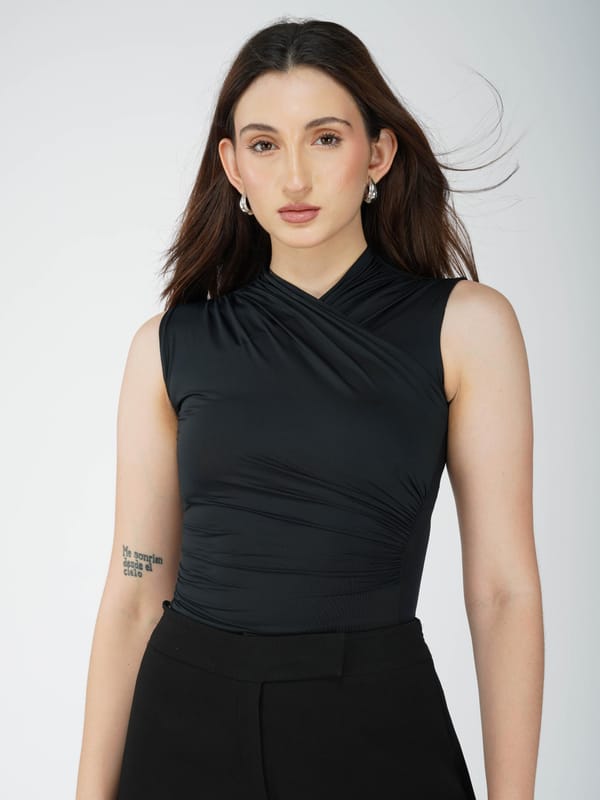 Black Overlap Bodysuit - Glint Bodysuit (Onyx) — Select Staples