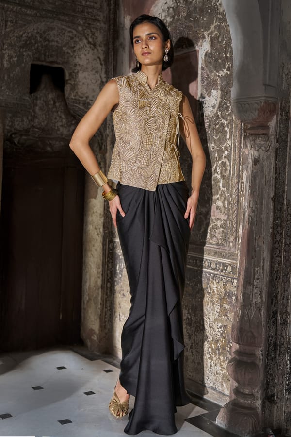Black Draped Satin Crepe Maxi Skirt — Dash and Dot