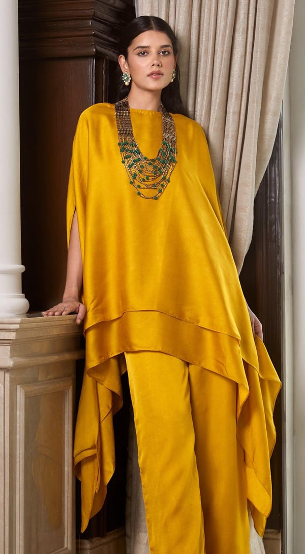 Mustard Cape Style Co-ord Set with Straight Pants — Basanti Kapde aur Koffee