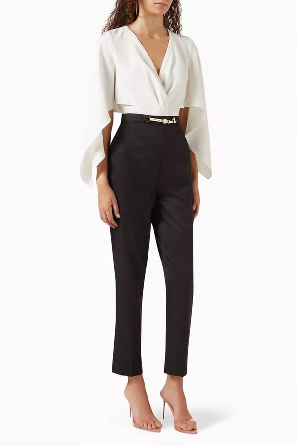 Black and White Colorblock Cape Sleeve Jumpsuit — NOTEBOOK