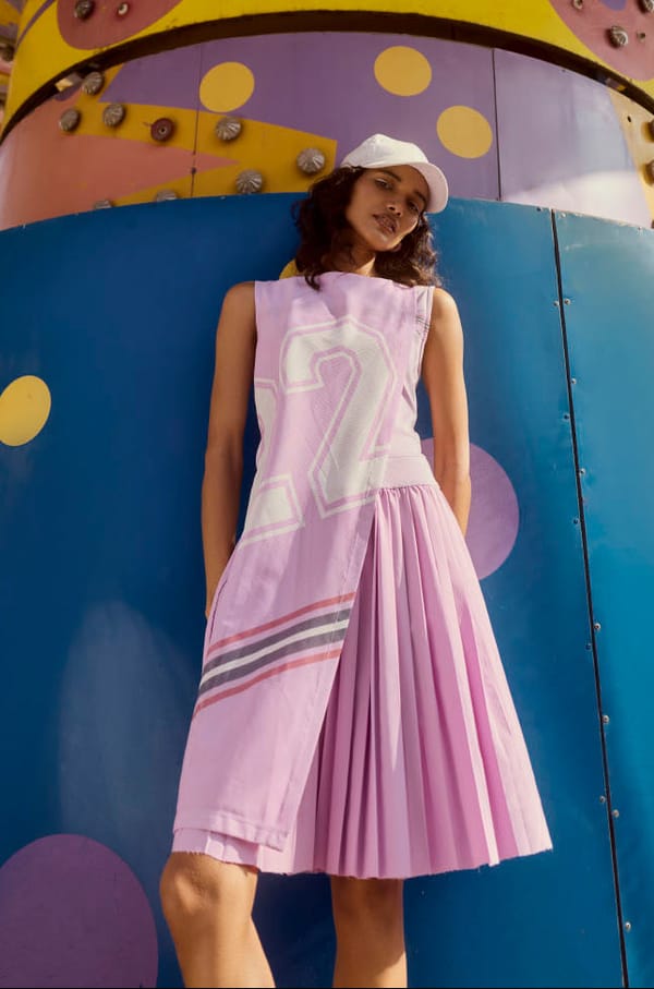 Lavender Graphic Pleated Mini Dress — Muvazo