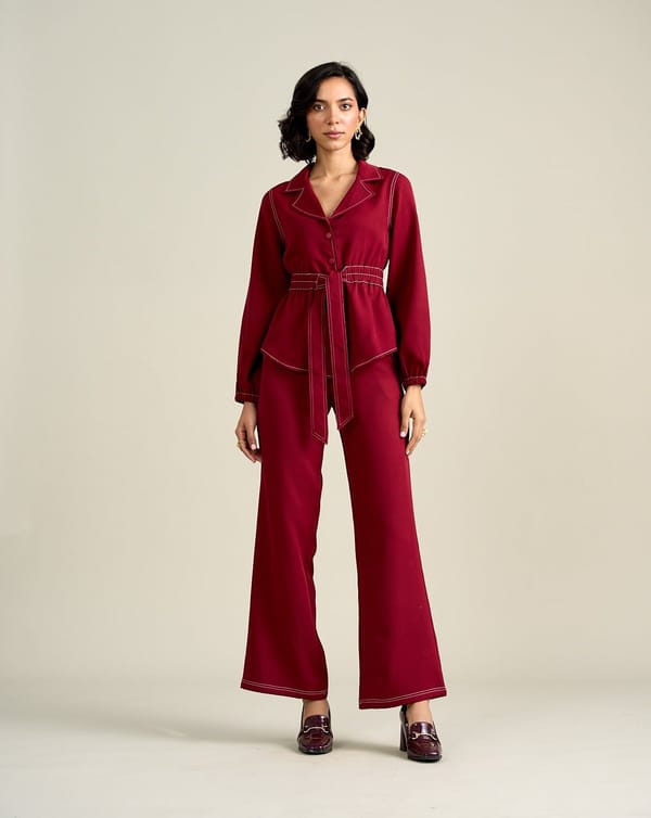 Burgundy High-Rise Wide-Leg Trousers — Style Island