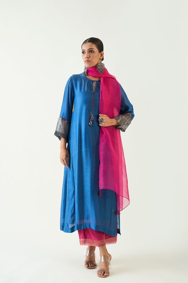 Leela: Choga set - Blue and Pink With Dupatta — SHIVANI BHARGAVA