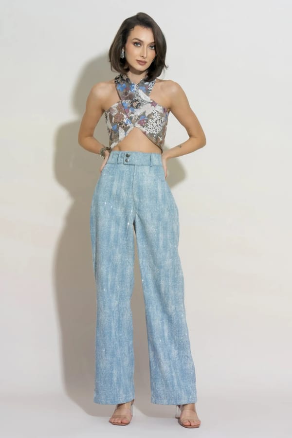 White Embroidered Halter Neck Top Lumi — Torqadorn
