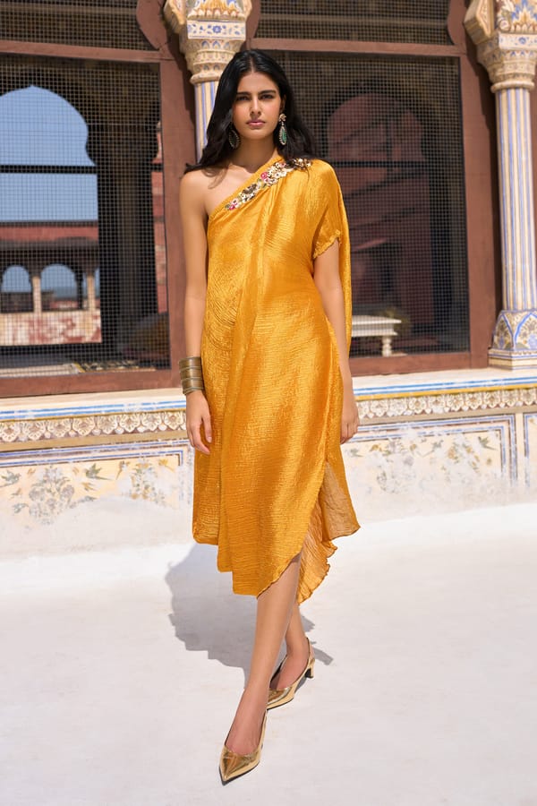 Embroidered One-Shoulder Kaftan Dress — Dash and Dot