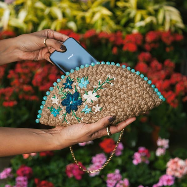 Brunnera Bloom Half Moon Clutch Bag — Dhaaga Life
