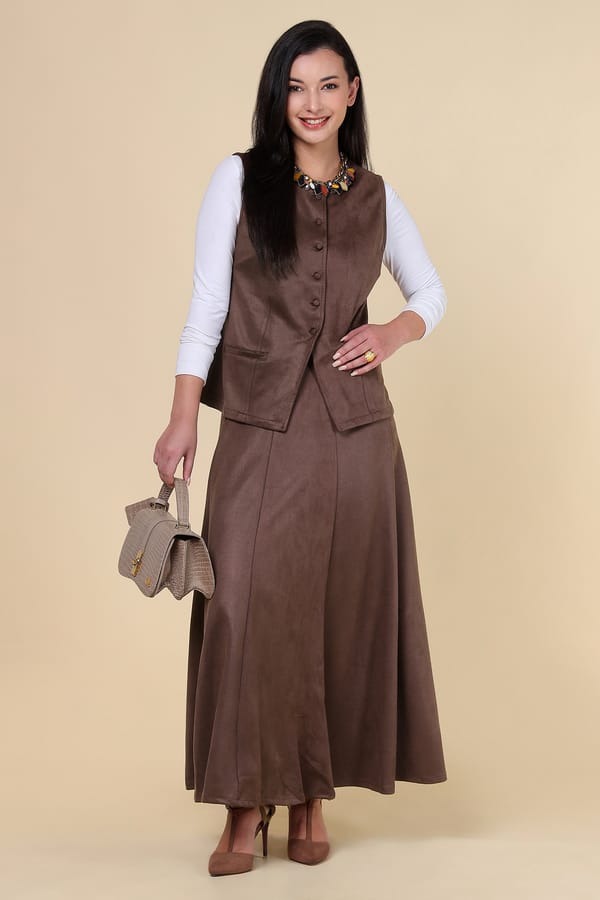 Kahve Brown Waistcoat and Maxi Skirt Co-ord Set — AYRISS