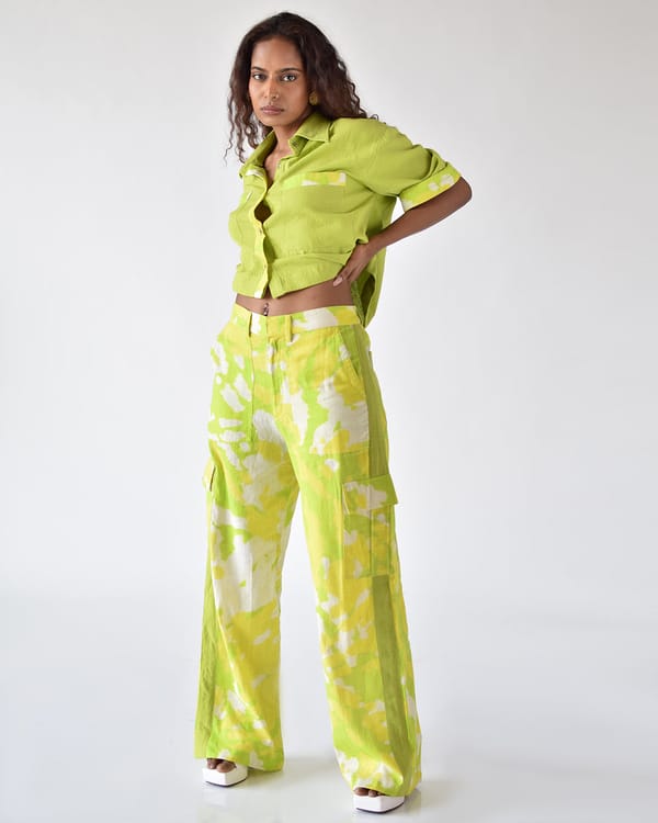 Green Abstract Print Wide-Leg Relaxed Fit Trousers — Missy Co.