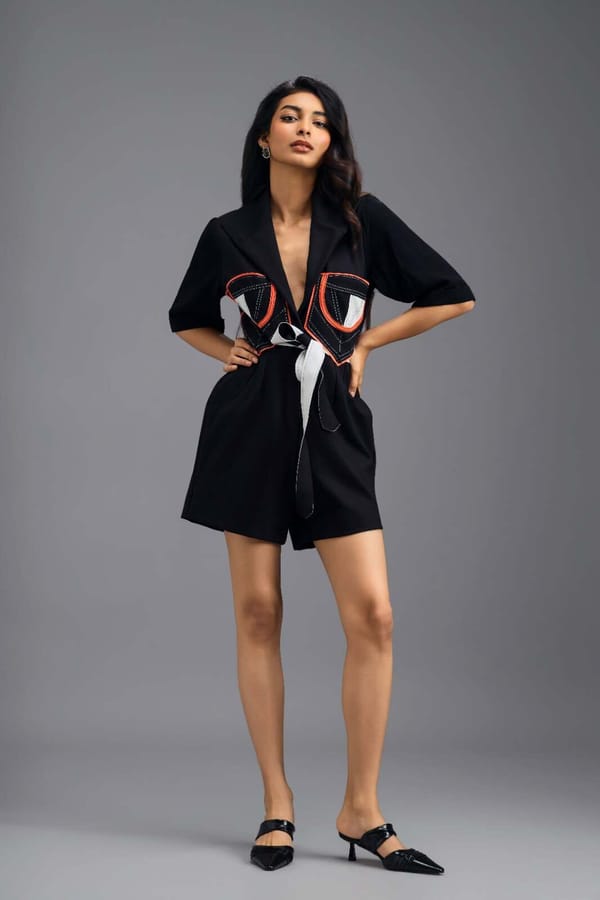 BLACK TAILORED PLAYSUIT — Deepika Arora