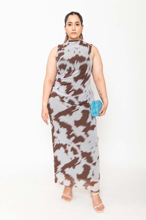 Blue Abstract Ruched Bodycon Maxi Dress — Contemponari