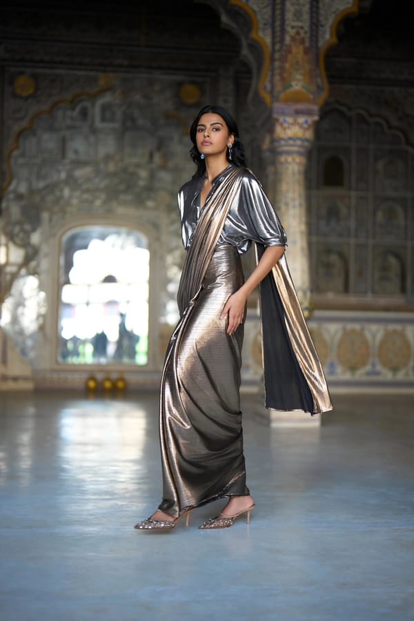 Textured Lame Sari Drape Skirt — Dash and Dot