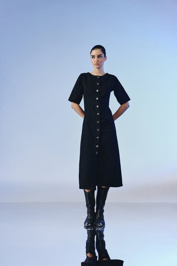 Black Button-Front Denim Midi Dress — quietBOLD
