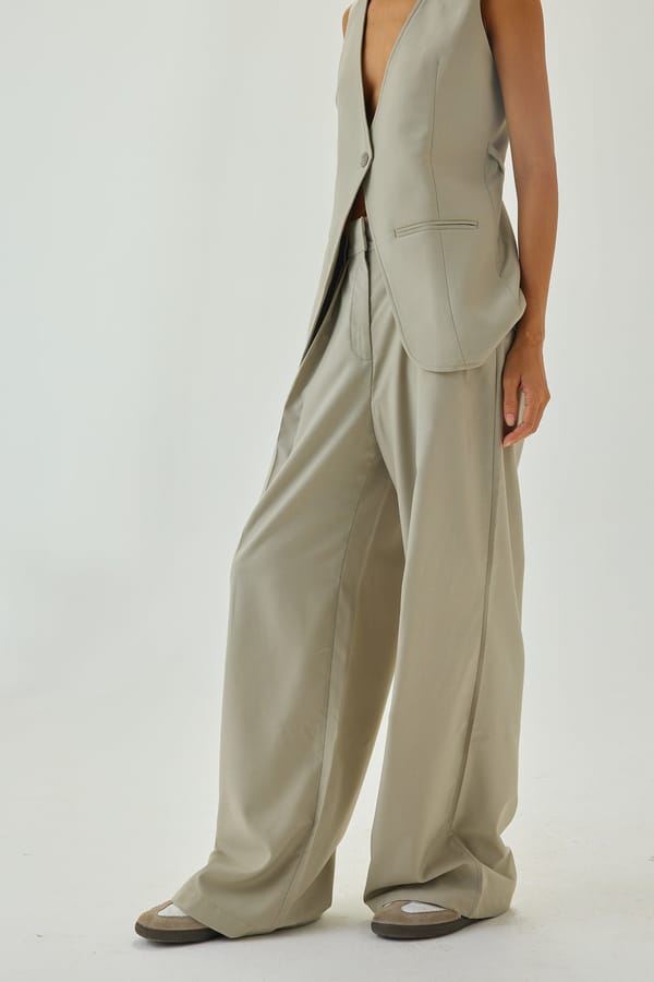 Greige High-Waist Pleated Wide-Leg Trousers — Shop Staple