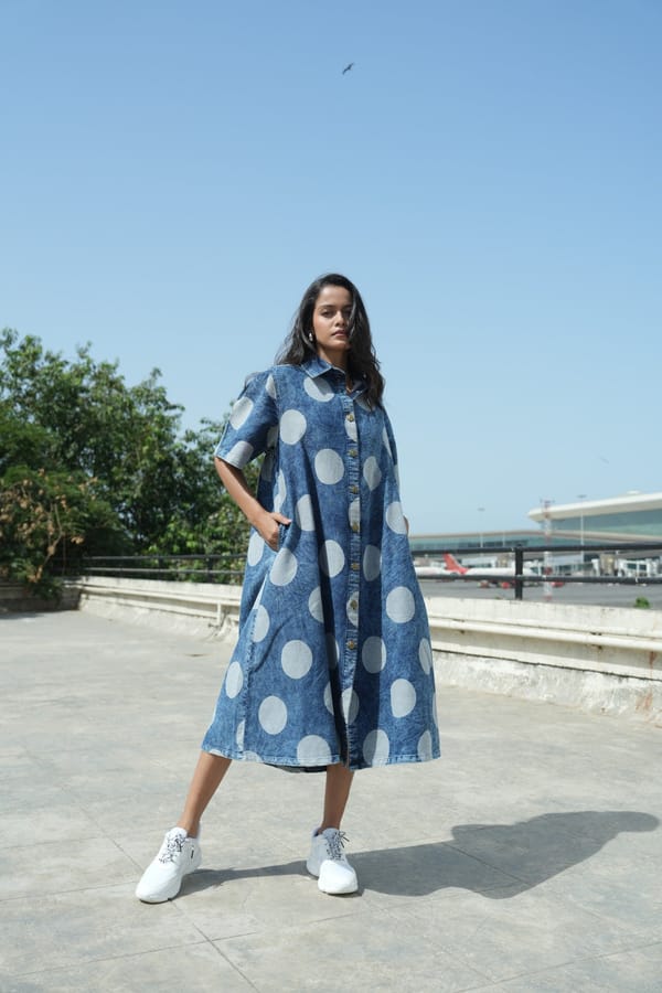 Denim Polka Dot Dress - Pre Order — Cloth Haus