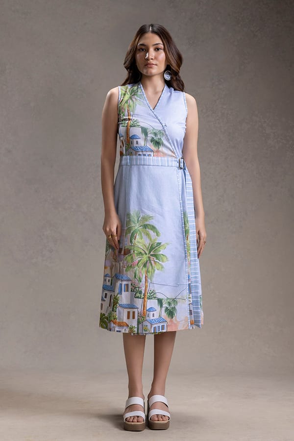 Reviera Printed Overlap A-Line Dress — SOUP by Sougat Paul