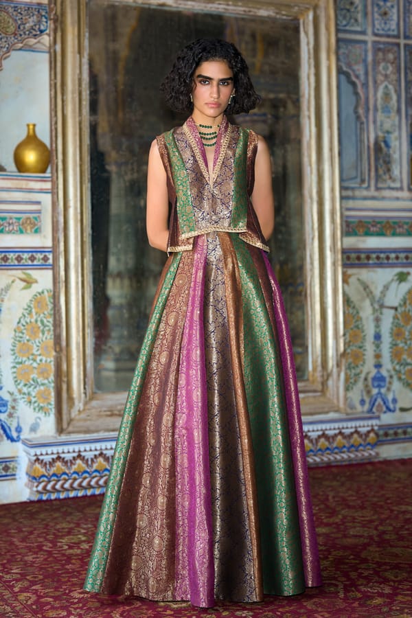 Embroidered Benares Brocade Waistcoat & Skirt Set — Dash and Dot