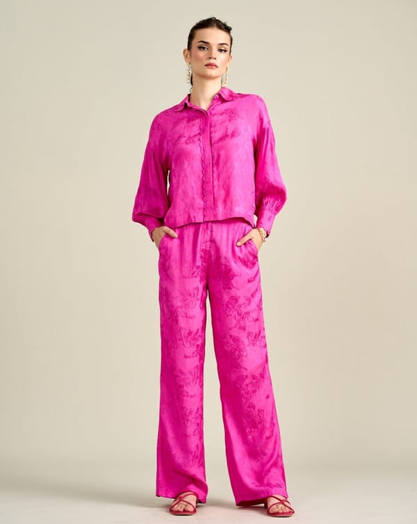 Pink Jacquard Wide-Leg High-Rise Trousers — Style Island